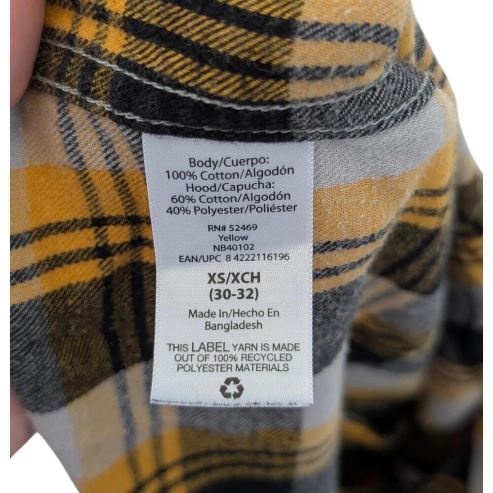 No Boundaries Shirt Mens XS Yellow Black‎ Gray Hooded Flannel Plaid Button Up - Picture 4 of 8